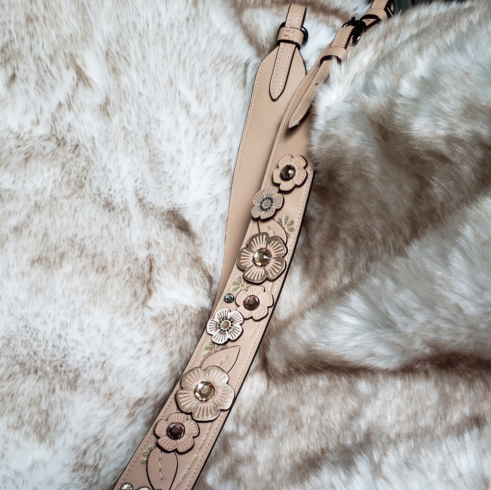 Coach 3D Floral Appliqué Leather Strap with Gem Accents - Picture 5 of 7